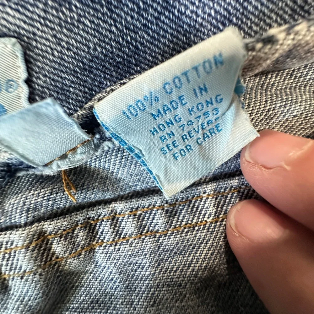 Vintage L.A. Blues Denim Mini‎ Skirt High Waisted Raw Hem Medium Wash Size 14